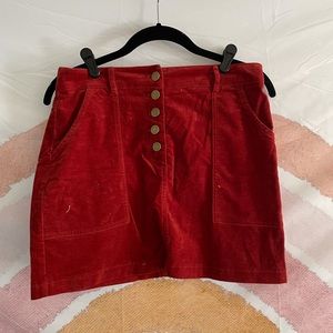 Red Corduroy Mini Skirt